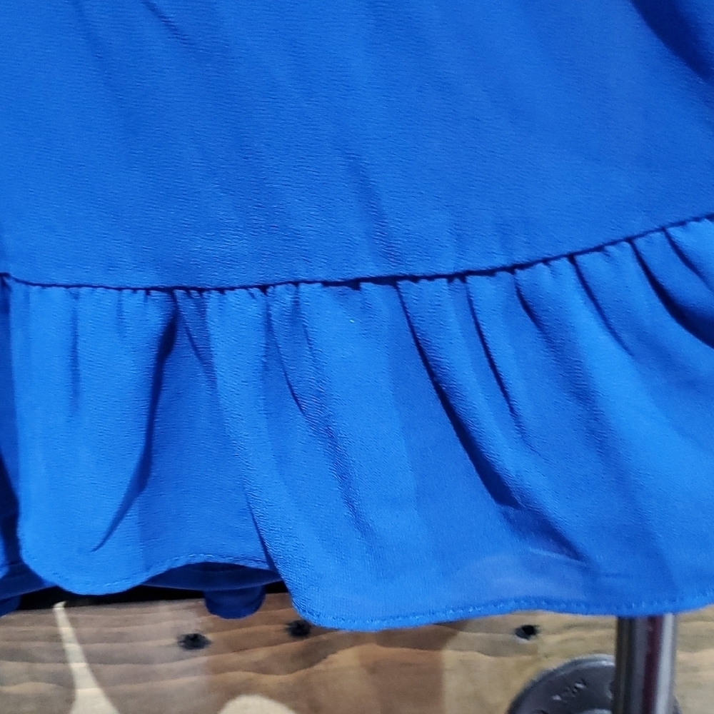 Blue Wrap Ruffled Mini Dress - Picture 5 of 11